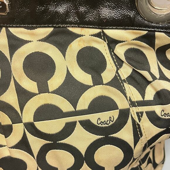 Coach Signature Shoulder Bag – Black & Beige with Silver Hardware - Picture 3 of 13
